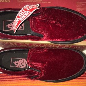 💟CLASSIC SLIP-ON VELVET OXBLOOD/DARK RED VANS NEW